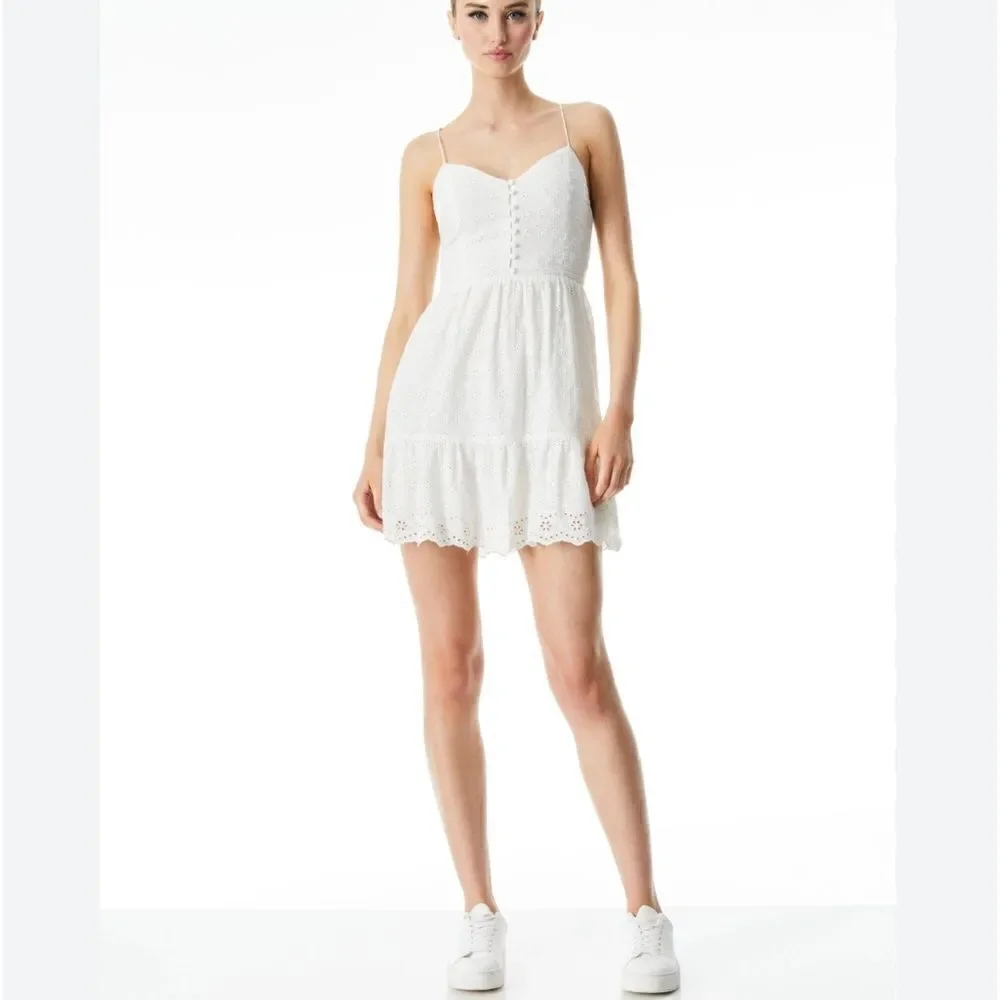NWT ALICE + OLIVIA Fae gathered broderie anglaise mini dress $395